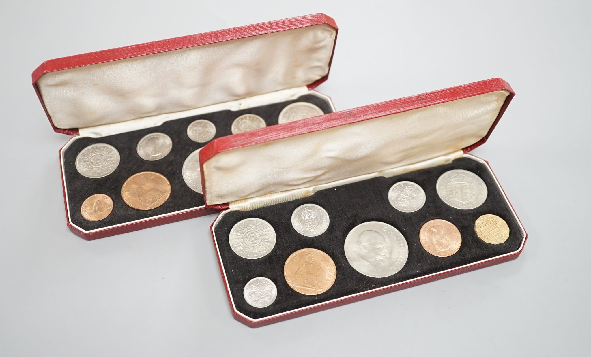 A Royal Mint Queen Elizabeth II cased set of coronation year coins 1953, UNC and a 1965 UNC set